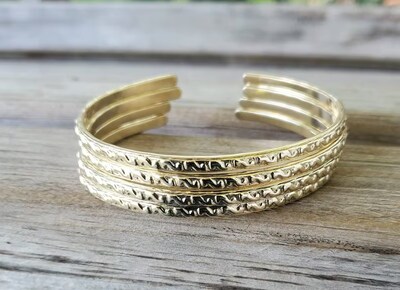 Minimalist Textured Jewelers Brass Stacking Bangle Bracelets, Create Your Set in Brass, Bronze, or Copper - image4